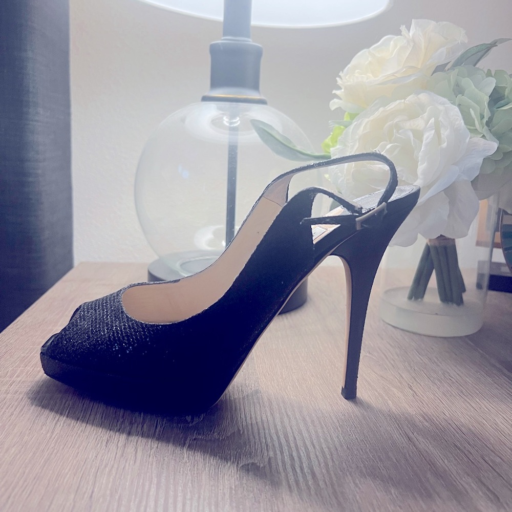 Jimmy Choo black sparkle sling backs